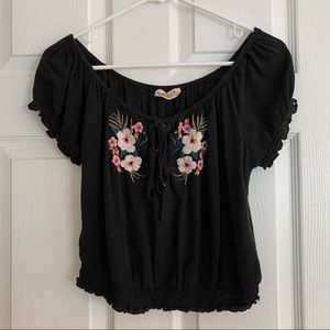 Floral embroidered flower off the shoulder top